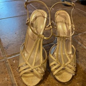 gold sparkly heels